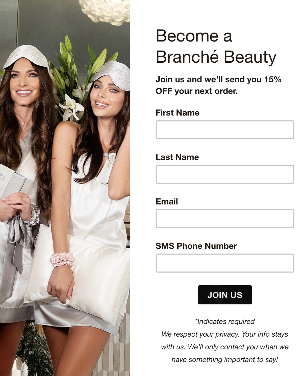 Branche Beauty newsletter signup banner, lead generation capture