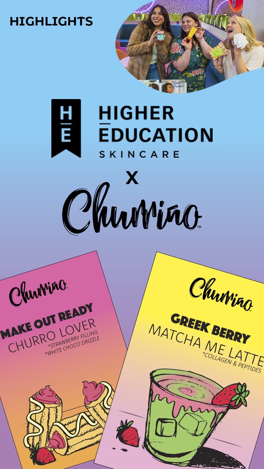 Higher Education Skincare x Churriño brand collaboration