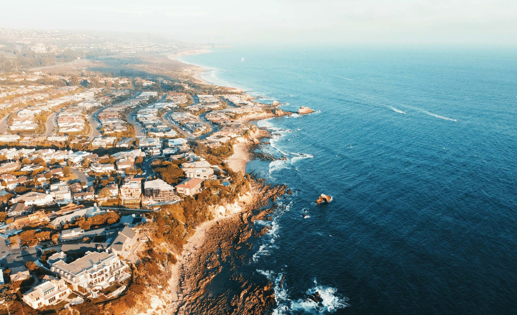 Coastal Orange County aerial, golden hour